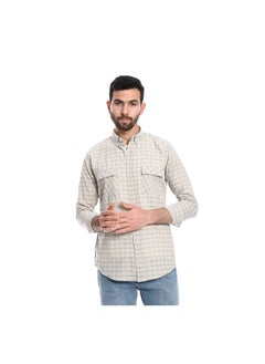 Buy Windowpane Pattern Long Sleeves Shirt - Pastel Olive & White in Egypt