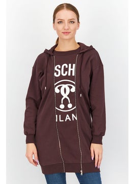 Buy Women Hooded Long Sleeve Graphic Sweatshirt, Maroon in Saudi Arabia