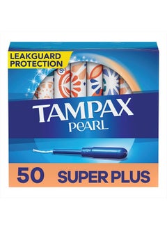 Buy Pearl Tampons Super Plus Absorbency, with Leakguard Braid, Unscented, 50 Count in UAE