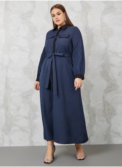 Buy Textured A-Line Maxi Dress with Tie Belt in Saudi Arabia