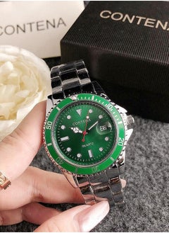 Buy Men's Classic Cubic Zirconia Fashion Quartz Watch with Green Dial and Silver Stainless Steel Strap Gift 40mm in UAE