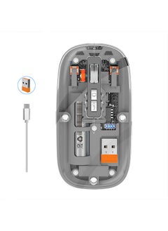 Buy Bluetooth Wireless Mouse, Transparent Magnetic Mouse Triple Mode USB C Rechargeable Slim Silent Computer Mice - Grey in UAE