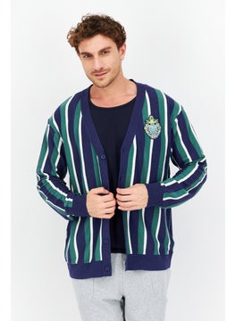 Buy Men Sportswear Fit V Neck Long Neck Outdoor Cardigan, Green/Navy in UAE