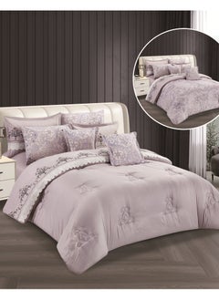 Buy Hours embroidered comforter set with solid fabric 4 pieces single size in Saudi Arabia