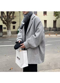 اشتري Japanese Corduroy Woolen Coat Men Casual Oversized Autumn Winter Jacket Light gray في الامارات