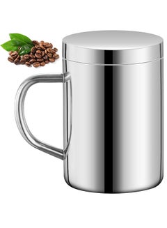 اشتري Stainless Steel Double Coffee Mug, Double Insulated Mug with Lid and Handle, Tea Mug, Double Vacuum Insulated, For Coffee/Milk/Juice Tea, 400ml Cups في السعودية