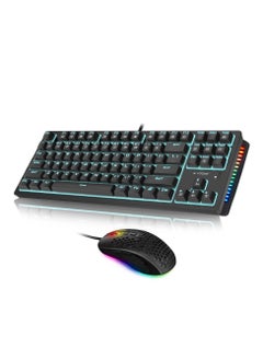 Buy Mechanical Keyboard and Programming Mouse Combo, 87 Keys Blue Switches Wired Gaming Keyboard and RGB Mouse with Mouse Pad for Windows/Mac/PC in Saudi Arabia