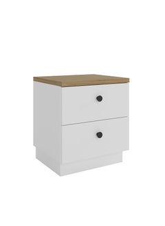 Buy Pera 2 Drawer Night Stand Multifunctional Bedside Table Space Saving Nightstand Side Table Modern Design Furniture For Bedroom L 38.5x45x50.5 cm  White/Light Oak in UAE