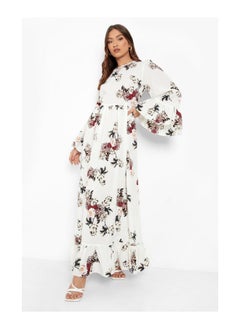 Buy Ruffle Hem and Sleeve Maxi Dress in UAE