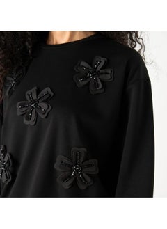 Buy 2Xtremz Flower Applique Oversized Sweatshirt with Long Sleeves in UAE