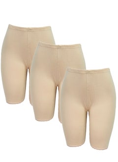 Buy 3-Piece Short Inner Leggings With Elasticated Waistband Cotton Beige in UAE