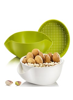 اشتري 2 Pack Pistachio Bowl, Large Double Snack Serving Dish, Party Pedestal Nut Bowls with Seeds Shell Storage Container for Pistachios, Fruits, Candy, and Snacks (Green - White) في الامارات