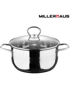 Buy Millerhaus Casserole Ø24X12Cm S/S Induction With Lid, Casserole With Lid - Stainless Steel - Ø24X12Cm  - Induction - Shiny And Matt - Straight Shape - Measuring Scale - Welded Wire Handle And Knob , Exceptional Durability and Strength Stainless steel body with Glass Lid in UAE