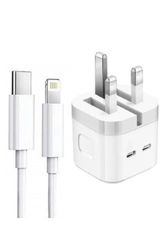 Buy 3 Pin Dual Port 35W USB-C Power Adapter With Cable for iPhone 14 / iPhone 14 Pro max 13 pro max 13 /12mini (iPhone USB-C Power Adapter) in UAE