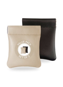 Buy Leather Coin Holder Pouch (Black and Cream) in UAE