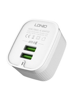 Buy Ldnio A201 Micro Travel Wall Charger With Dual USB Ports 12Watt - White in Egypt