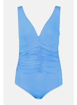 Buy Women Ruched One Piece Swimwear, Azure in UAE