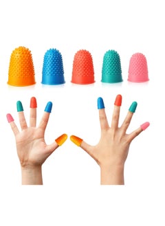 اشتري 10 Pieces Rubber Finger Tips Finger Pads Grips Thick Reusable Finger Protector Fingertip Grips with a Box for Money Counting Collating Writing Sorting Task Hot Glue Sport Games في الامارات