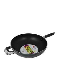 Buy Healthy Cooking Aluminium Non-Stick  Deluxe Wokpan with Dual Handles Black 32CM in UAE