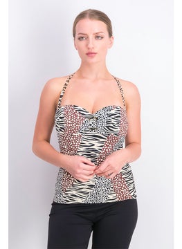 اشتري Women Animal Print One Piece Swimsuit, Black and Brown and White في السعودية