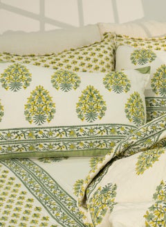 Buy 6 pcs Reversible Design 100% Organic Cotton Quilt Set Grey Floral Hand Print Super King Size in UAE