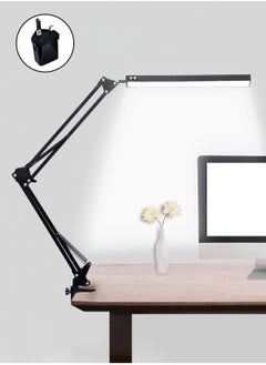 Buy LED Desk Lamp, Adjustable Swing Arm Lamp with Clamp, Eye-Caring Reading Light, 10 Brightness Levels, 3 Lighting Modes, Memory Function Lamps for Home Office Adapter in UAE