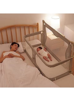 Buy 3 in 1 Baby Bedside Sleeper Folding Portable Crib in-Bed Co-sleeper breathable and visible Aluminum Alloy in UAE