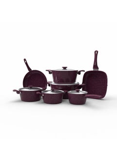 Buy Top Chef Granite Set Of 12 (Pots 16/22/26/30 - Grill 30 - Casserole 18) Burgandy in Egypt