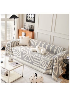 Buy Geometric Jacquard Sofa Cover Soft Texture Washable Decorative Sofa Cover For 3 Cushion Sofa Furniture Protective Cover Sofa Cover With Tassel 180*300 CM,Grey in Saudi Arabia