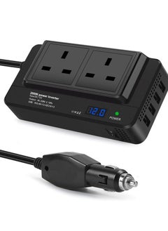 اشتري محول جهد السيارة 200 واط، من DC 12V إلى AC 230V مع 2 مقبس و4 منافذ USB، شاحن سيارة سريع مع قابس ولاعة السجائر لرحلات العمل والعطلات في الامارات