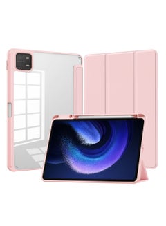 اشتري Transparent Hard Shell Back Trifold Smart Cover Protective Slim Case for Xiaomi Mi Pad 6 /Pad 6 Pro Pink في الامارات