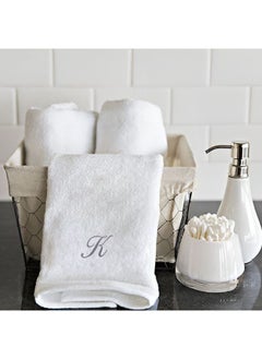 Buy Embroidered For You (White) Luxury Monogrammed Hand Towel(50 x 80 Cm-Set of 1)100% Cotton, Highly Absorbent and Quick dry Bath Linen-600 Gsm (Silver Letter K) in UAE