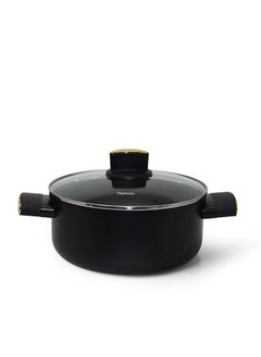 اشتري Stockpot Paula 20X9.0 Cm  2.65 Ltr With Glass Lid With Induction Bottom Aluminium multipurpose Soup Pot Stewpot Simmering Boiling For Kitchen L30.5Xw21Xh15.5Cm - Black في الامارات