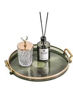 Buy Acrylic Vanity Tray with Gold Handles, Decorative Serving Tray for Jewelry Comestic Candle Dish Plate, Vanity Counter Bathroom Table Organizer Green, Counter Counter top Organizer in UAE