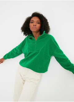 Buy Emerald Green Zipper Detail Fleece Knitted Sweatshirt TWOAW21SW0758 in Egypt