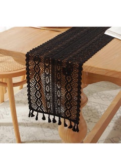 Buy Boho Crochet Table Runner,24*160CM Black Vintage Farmhouse Macrame Table Runner for Coffee Dining Table Kitchen Decor in Saudi Arabia