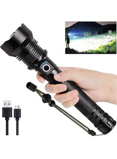 Buy LED Rechargeable Flashlight High Brightness, Waterproof Flashlight with Batteries and 5 Modes, Handheld Flashlight, Suitable for Camping Emergency Use (Black) in Saudi Arabia