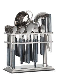 Buy Cutlery Set 38 Piece 18/10 Stainless Steel Flatware Set with Stand Tea & Ice Spoon Dinner & Cake Fork Fruit Knife Soup ladle Rice Server  Mirror Polished -  Service for 6 Pers in UAE