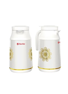 Buy Plastic Tea & Coffee Flask 1.3 Liter White / Gold in Saudi Arabia