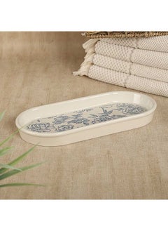 Buy Florina Ceramic Bathroom Tray, White & Blue in UAE