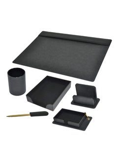 اشتري FIS 6 Pieces Executive Desk Set Italian PU, Black Color - FSDS181BK في الامارات