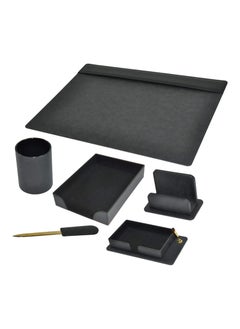 Buy FIS 6 Pieces Executive Desk Set Italian PU, Black Color - FSDS181BK in UAE