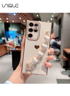 Buy For Samsung Galaxy S23 Ultra 5G 6.8" Case - Luxury Heart Bracelet, Cute Love Hearts Cover, Camera Protection, Shockproof Bumper (White) in UAE