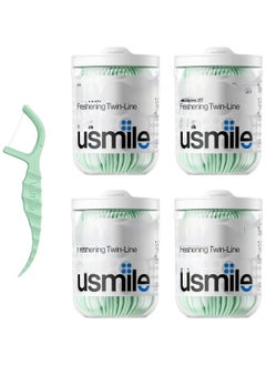 Buy usmile Twin-line Freshening Anti-caries Dental Floss Toothpicks Teeth Stick Tooth Cleaning Interdental Oral Care (Freshing - 50 Count, Pack of 4) in UAE