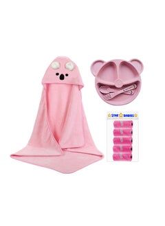 اشتري Star Babies Combo Pack (Microfiber hooded Towel, Scented Bag Pack of 5, Organic baby plate) - Pink في الامارات