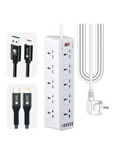 Buy Power Extension Cord with 10 Power Sockets and 6 USB ports with 1 Year Warranty - Smart Power Strip  Extension Plug with Surge Protector - Charging Socket with 2m long Extension Cord in UAE