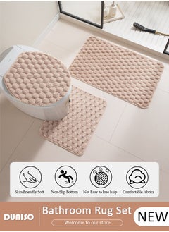 Buy 3 Piece Bathroom Rug Set Includes Bath Rug, Contour Mat and Toilet Lid Cover, Super Soft Water Absorbent & Non-Slip Bath Mats for Bathroom Floor, Tub and Shower Room, Machine Washable in UAE