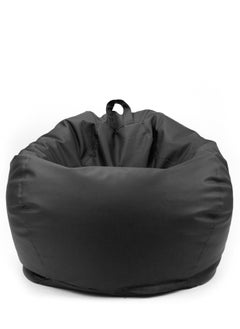 Buy Classic Round Faux Leather Bean Bag with Polystyrene Beads Filling(Black) in UAE