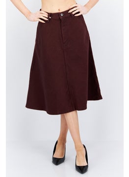 Buy Women Textured Midi Denim Skirts, Burgundy in UAE