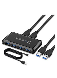 Buy USB Switch Selector, Computers Share 4 Port 2 Peripheral Switcher Adapter Hub PC Printer Scanner Mouse Keyboard with One Button Switch and 2 Pack USB 3.0 Cable in UAE